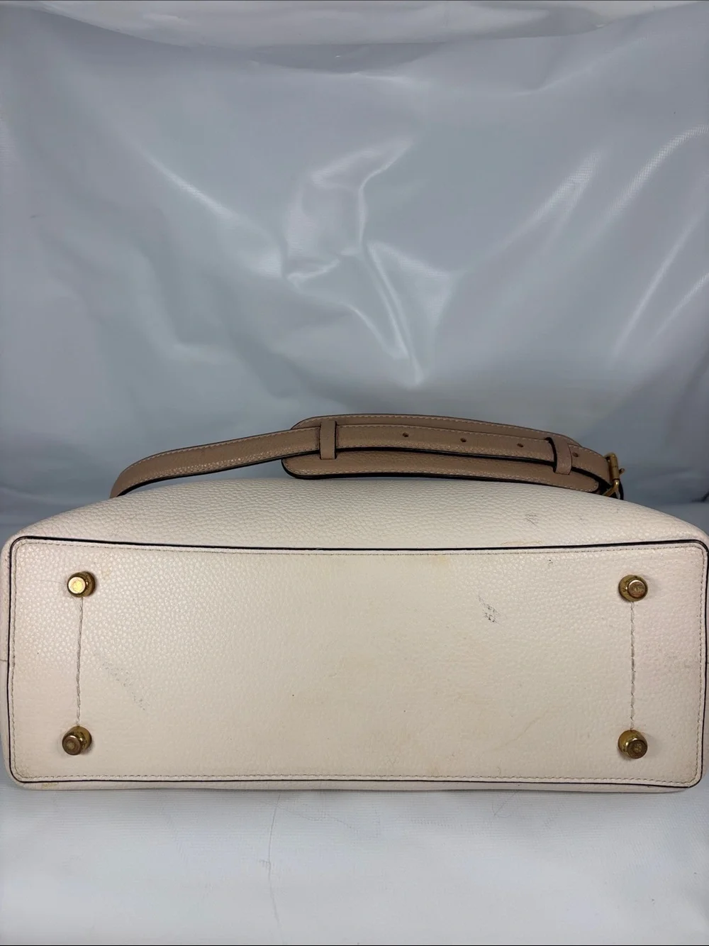 Coach Cream  Willow Pebble Leather Shoulder Bag with Tan Strap & Gold Turnlock